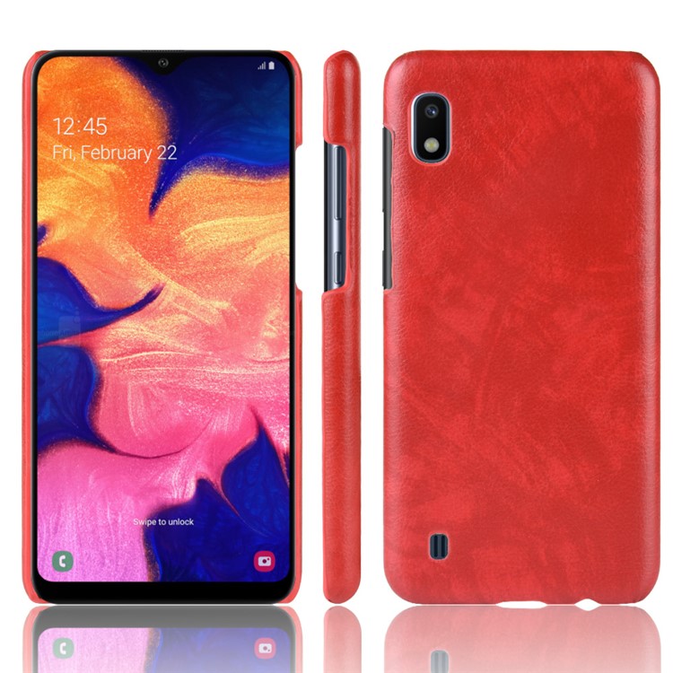 Litchi Texture PU Leather Coated PC Case for Samsung Galaxy A10 - Red-1