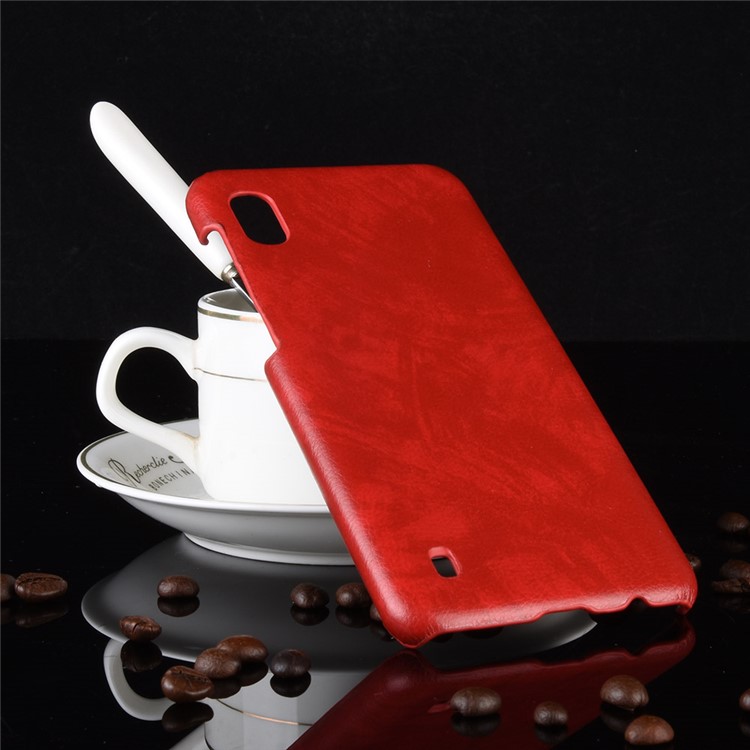 Litchi Texture PU Leather Coated PC Case for Samsung Galaxy A10 - Red-6