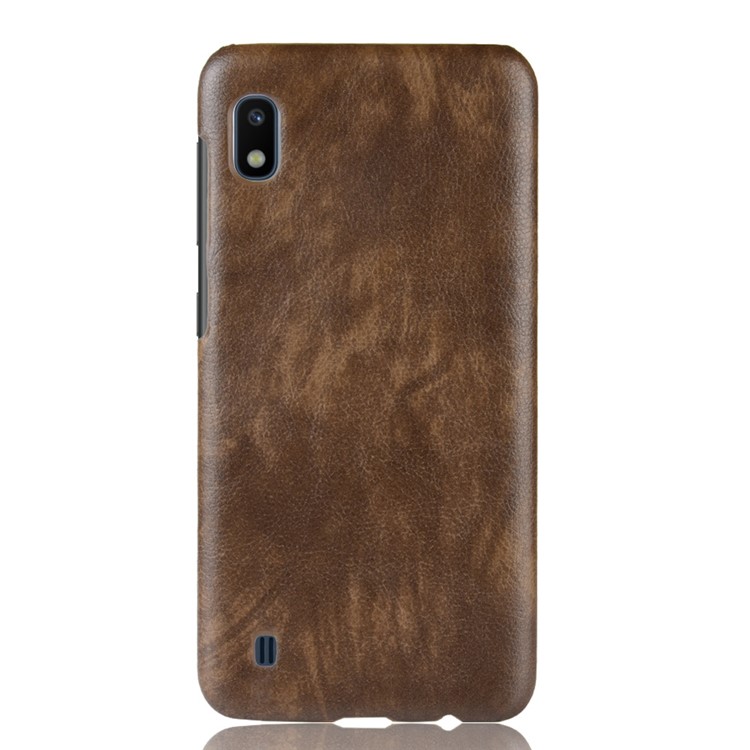 Litchi Texture PU Leather Coated PC Case for Samsung Galaxy A10 - Brown-2