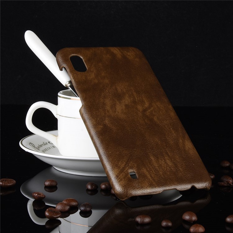 Litchi Texture PU Leather Coated PC Case for Samsung Galaxy A10 - Brown-5