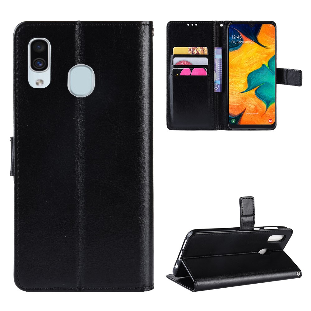 Crazy Horse Wallet Leather Protection Case for Samsung Galaxy A40 - Black-1