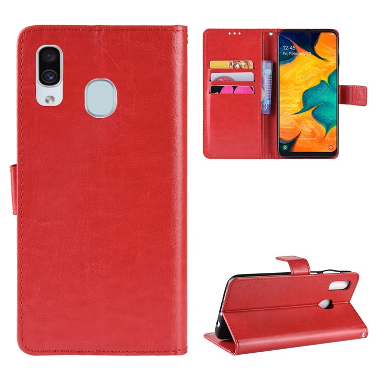 

Crazy Horse Wallet Leather Protection Case for Samsung Galaxy A40 - Red, Galaxy A40