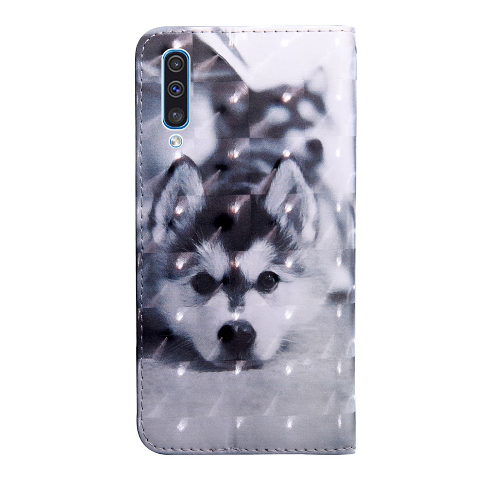 Pattern Printing Light Spot Decor Wallet Stand Leather Case for Samsung Galaxy A50 - Cute Dog-3