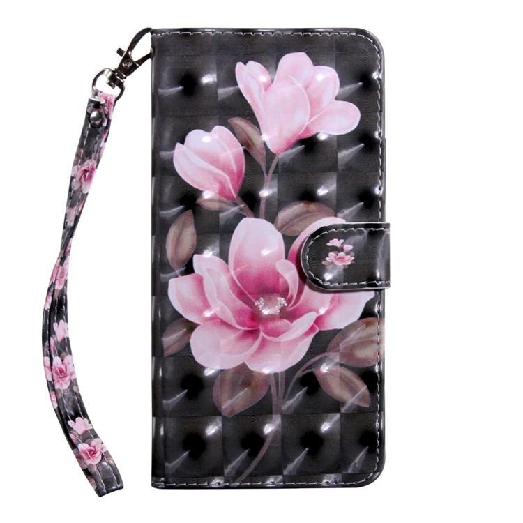 Pattern Printing Light Spot Decor Wallet Stand Leather Case for Samsung Galaxy M20 - Pink Flower-2