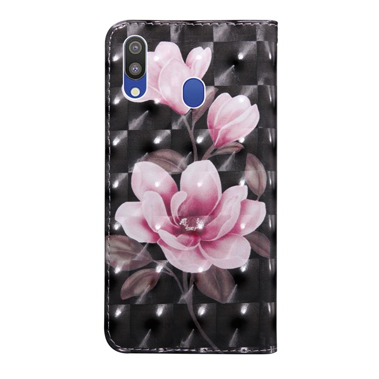 Pattern Printing Light Spot Decor Wallet Stand Leather Case for Samsung Galaxy M20 - Pink Flower-3