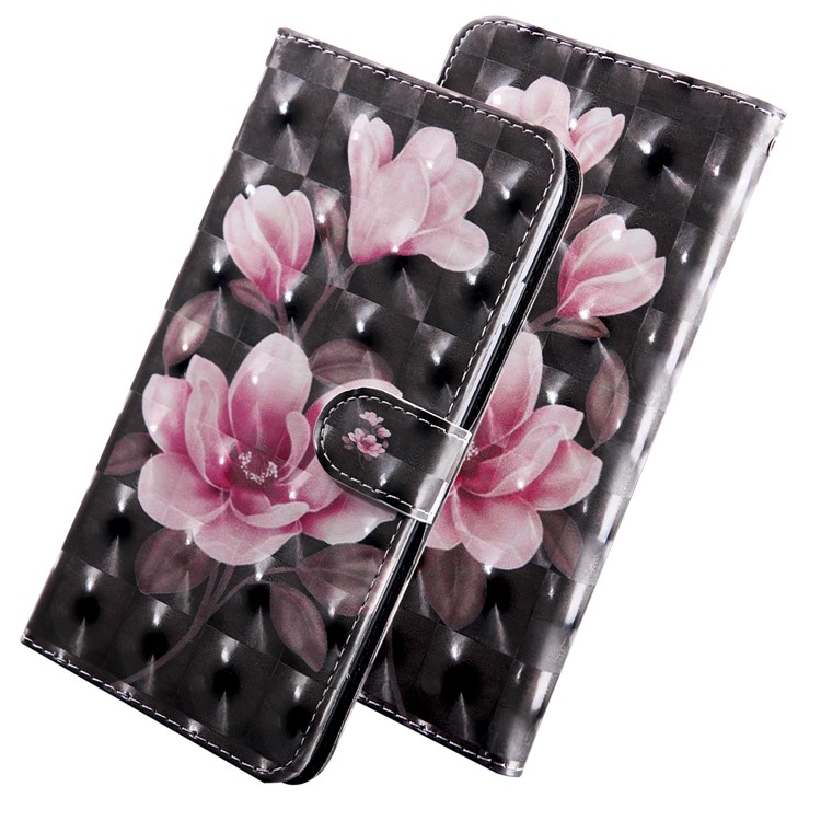 Pattern Printing Light Spot Decor Wallet Stand Leather Case for Samsung Galaxy M20 - Pink Flower-4