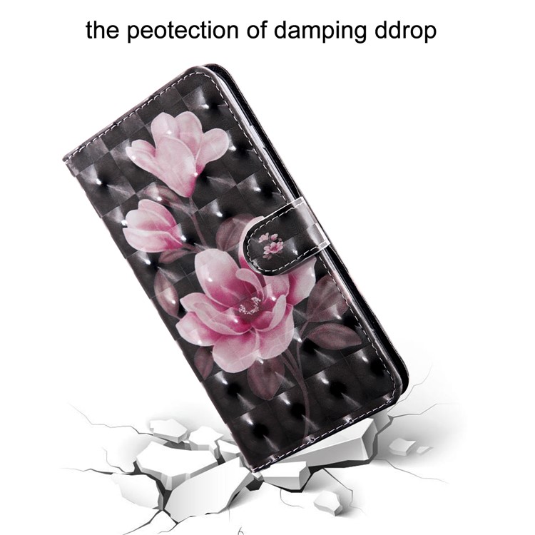 Pattern Printing Light Spot Decor Wallet Stand Leather Case for Samsung Galaxy M20 - Pink Flower-5