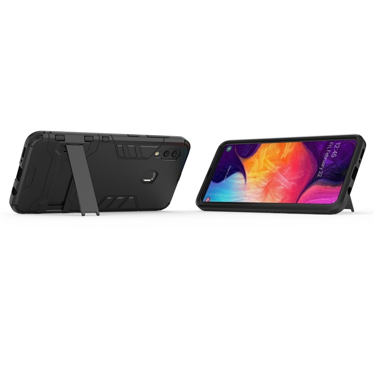 Cool Guard PC TPU Hybrid Cosque Con Kickstand Para Samsung Galaxy A30/A20 - Negro