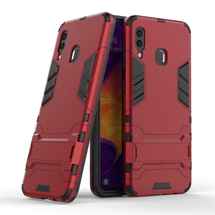 Cool Guard PC TPU Hybrid Back Casing with Kickstand for Samsung Galaxy A30/A20 - Red-1