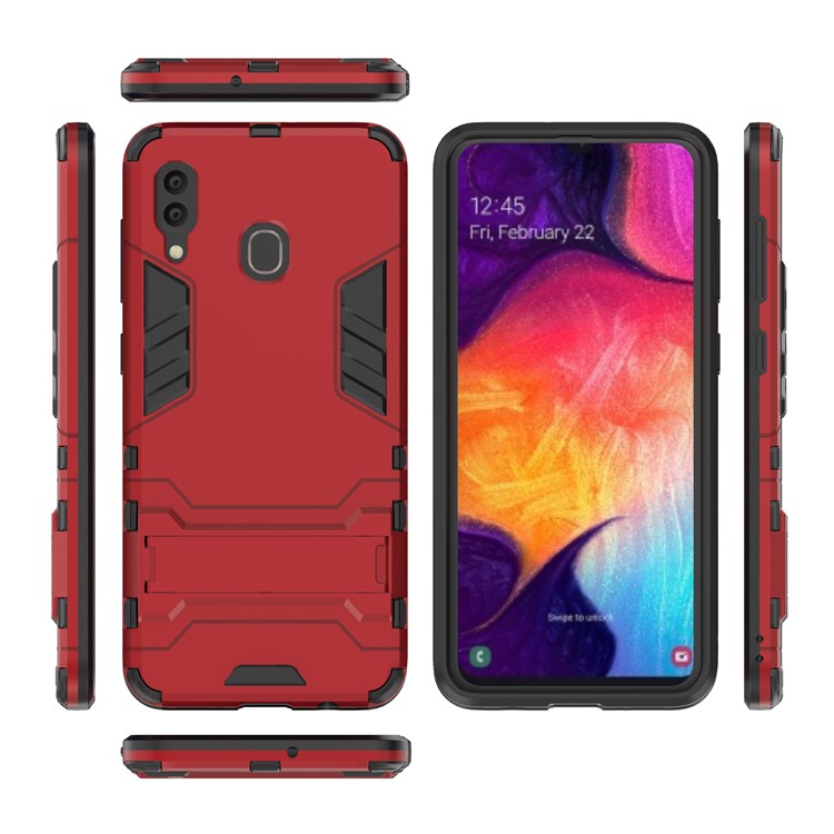 Cool Guard PC TPU Hybrid Back Casing with Kickstand for Samsung Galaxy A30/A20 - Red-4