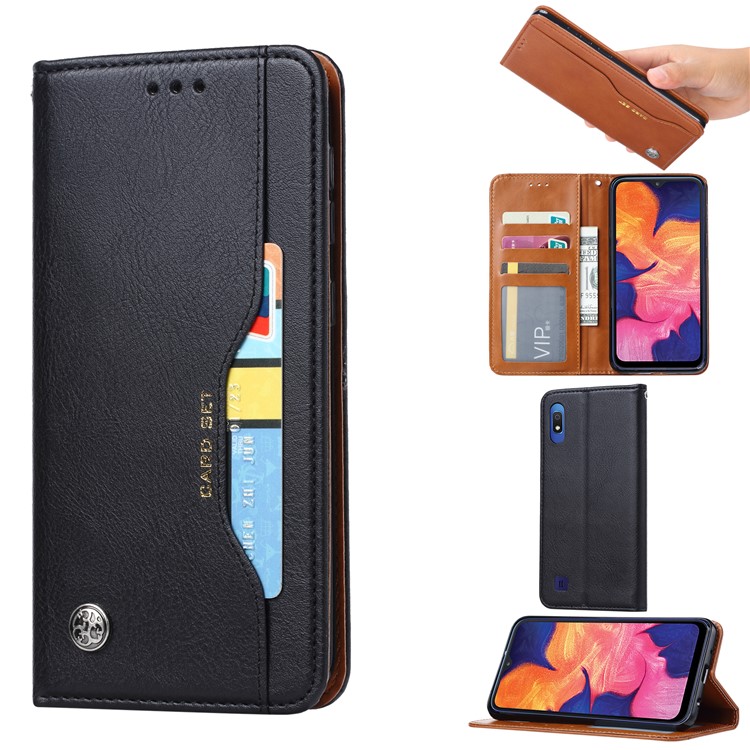 PU Leather Auto-absorbed Stand Wallet Protective Case for Samsung Galaxy A10 - Black-1