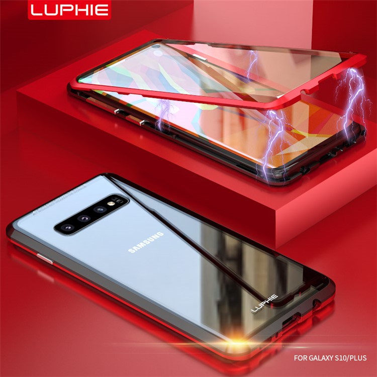 

LUPHIE Съемный Магнитный Металлический Каркас + Закаленное Стекло Передняя Задняя Крышка Телефона Для Samsung Galaxy S10 - Красный / Черный, Galaxy S10