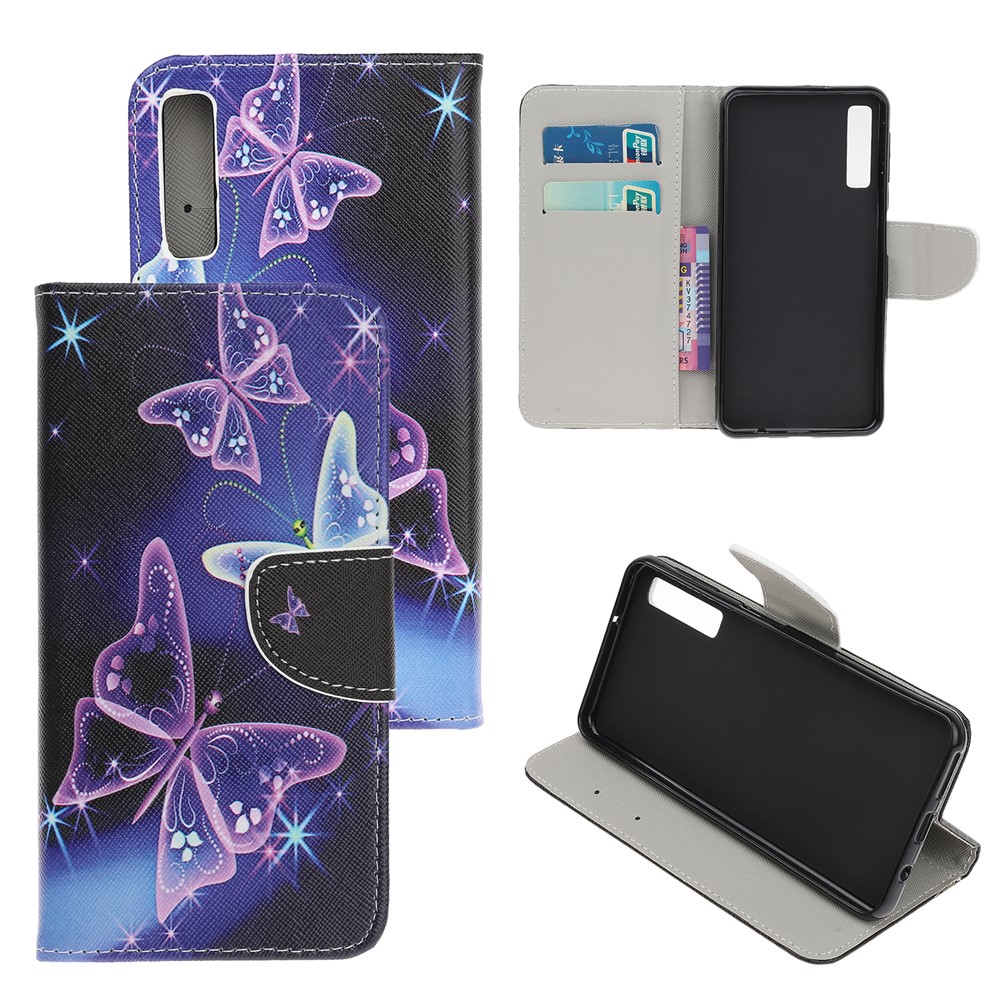 Padrão De Impressão Cruz Textura Carteira De Couro Para Samsung Galaxy A70 - Borboletas Vivas-1