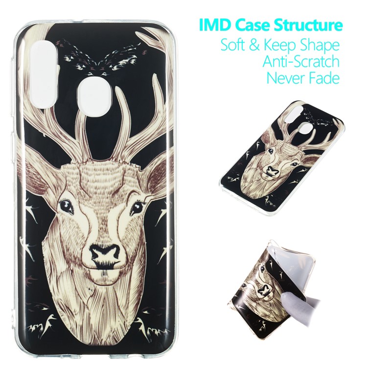 Noctilucent Patterned IMD TPU Mobile Phone Case Accessory for Samsung Galaxy A40 - Elk Pattern-1