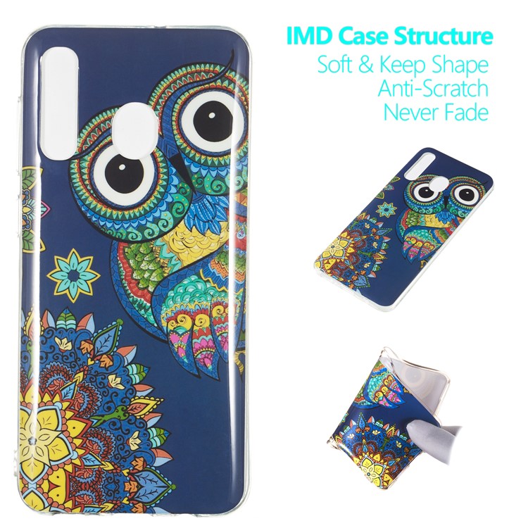 Noctilucent Patterned IMD TPU Back Phone Casing for Samsung Galaxy A50 - Owl Pattern-1