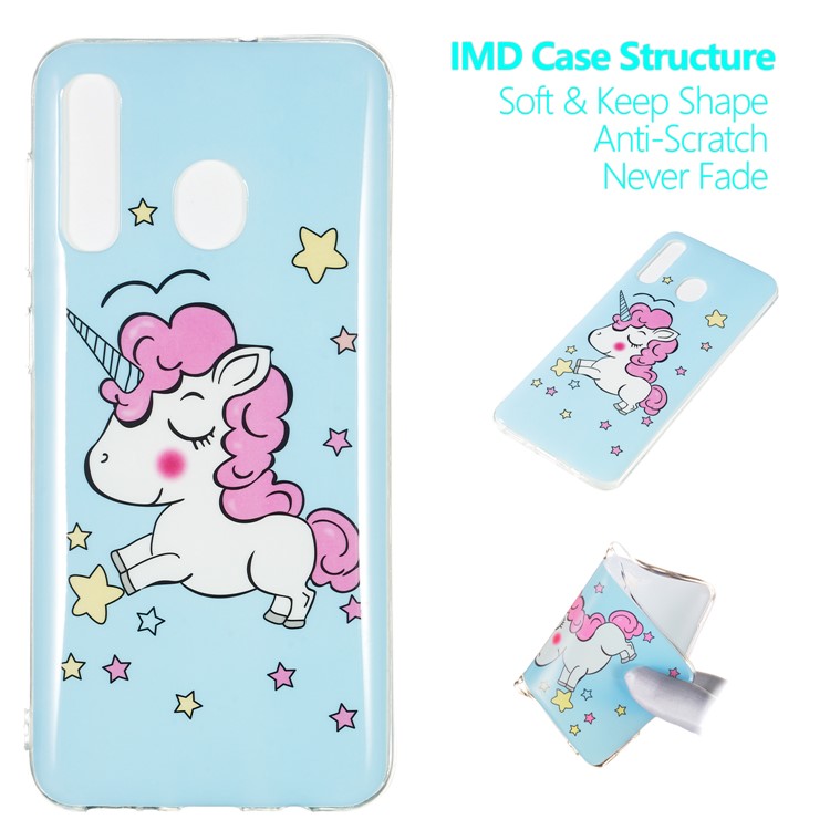 Noctiloque À Motifs IMD TPU TPU Boîtier De Téléphone Arrière Pour Samsung Galaxy A20 / A30 - Licorne-1