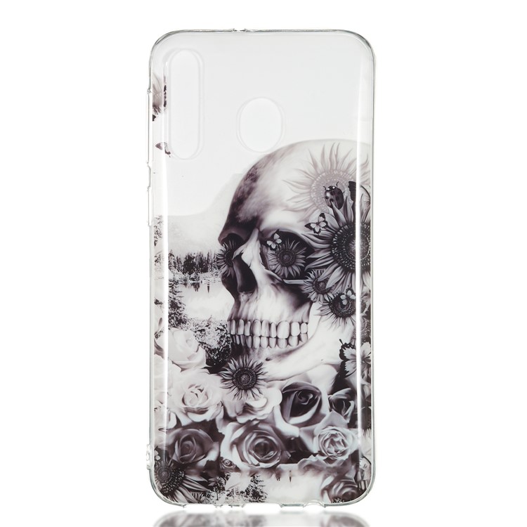 Pattern Printing IMD TPU Case for Samsung Galaxy M30 - Skull and Flower-2