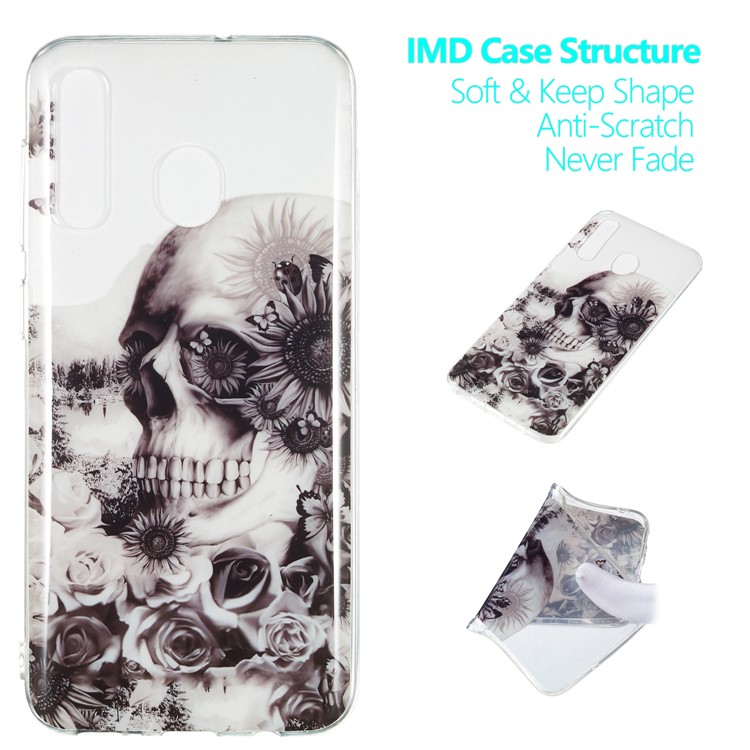 Pattern Printing IMD TPU Case for Samsung Galaxy A50 - Skull and Flower-1