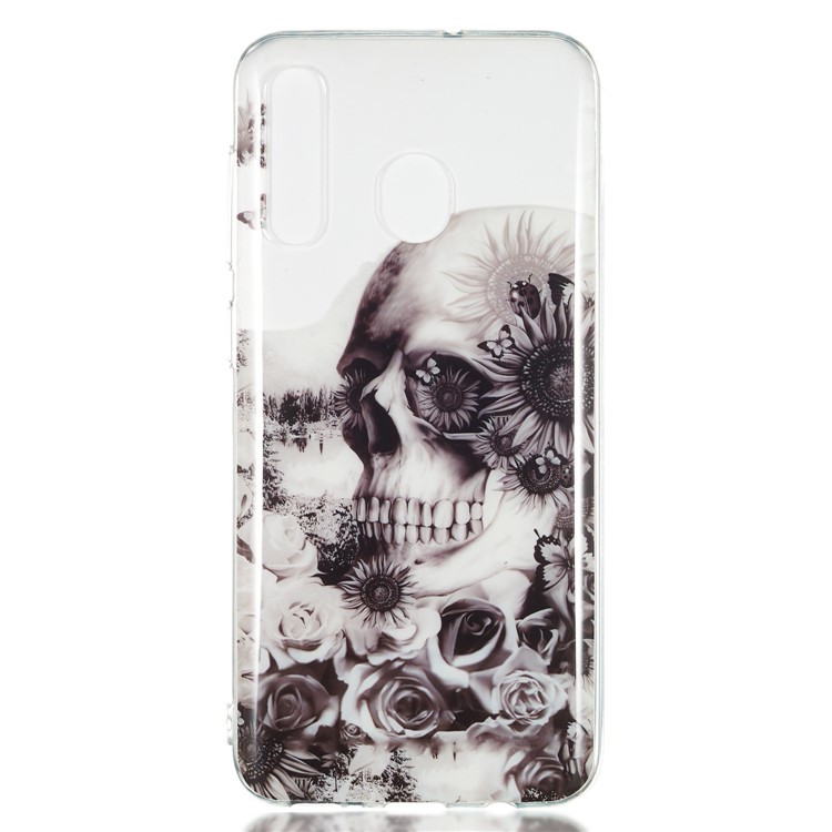 Pattern Printing IMD TPU Case for Samsung Galaxy A50 - Skull and Flower-2