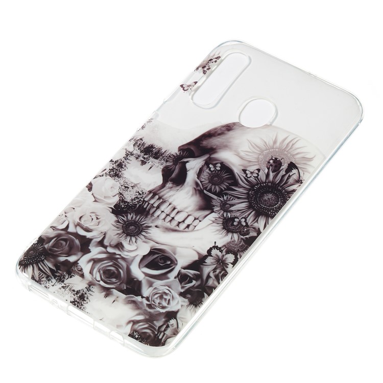 Pattern Printing IMD TPU Case for Samsung Galaxy A50 - Skull and Flower-3