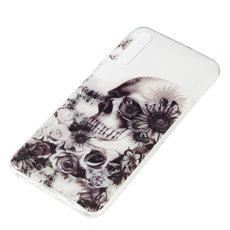 Pattern Printing IMD TPU Case for Samsung Galaxy A70 - Skull and Flower-3