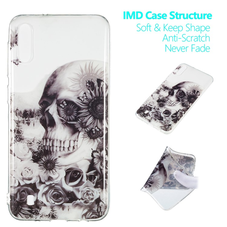 Pattern Printing IMD TPU Case for Samsung Galaxy M10 - Skull and Flower-1