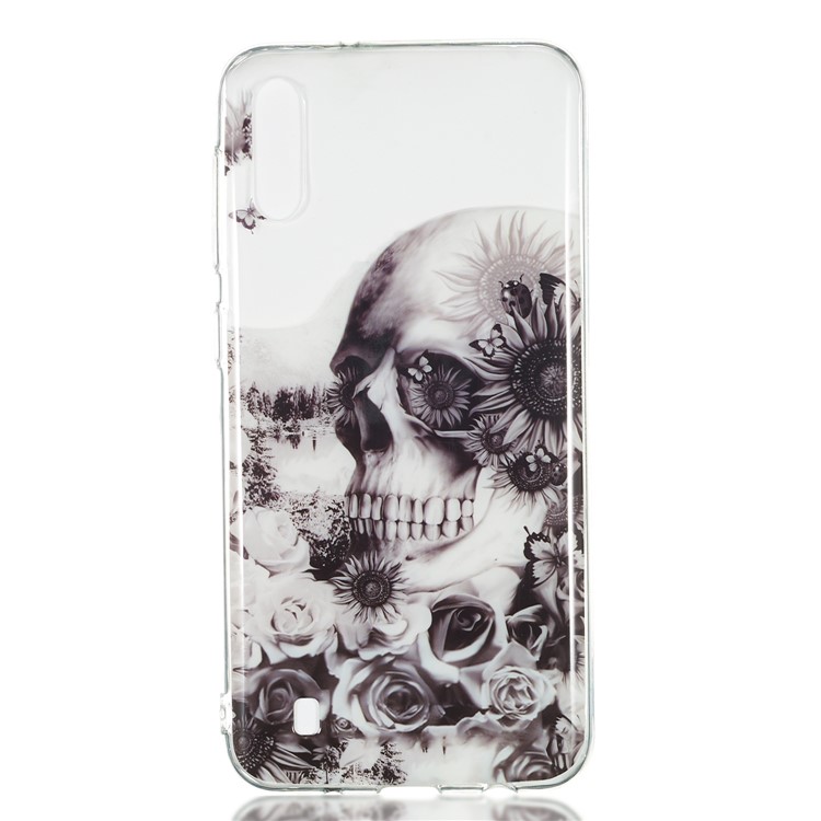 Pattern Printing IMD TPU Case for Samsung Galaxy M10 - Skull and Flower-2