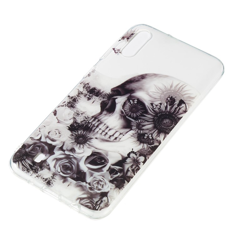 Pattern Printing IMD TPU Case for Samsung Galaxy M10 - Skull and Flower-3