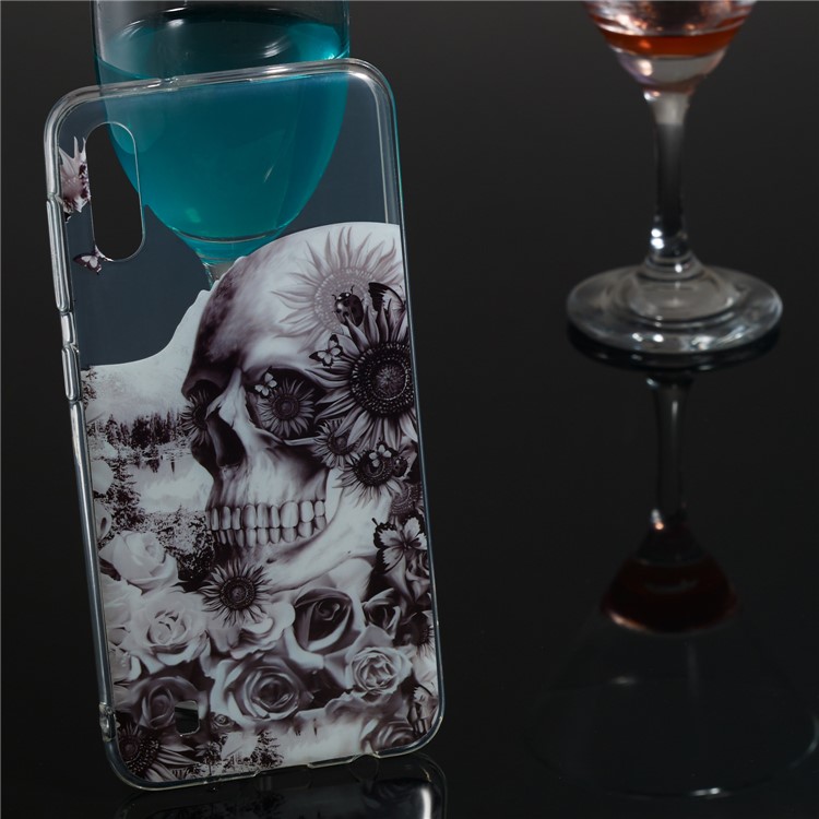 Pattern Printing IMD TPU Case for Samsung Galaxy M10 - Skull and Flower-5