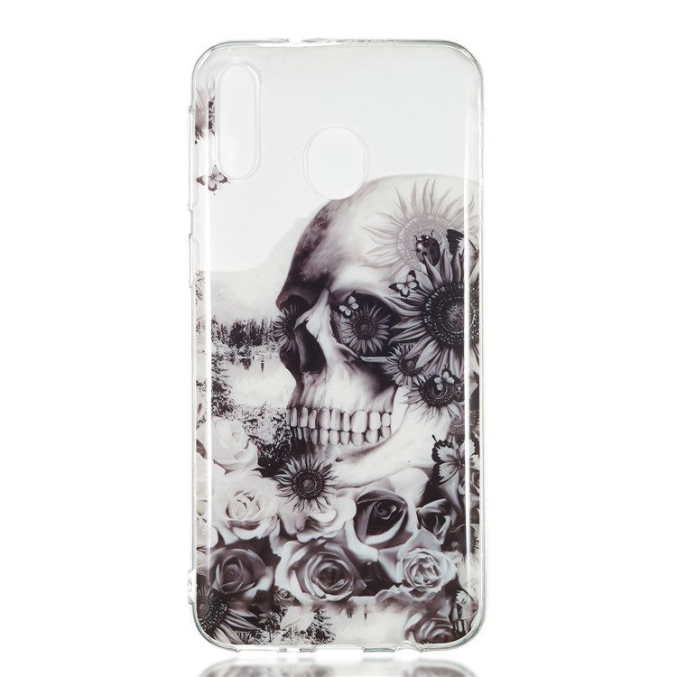 Pattern Printing IMD TPU Shell for Samsung Galaxy M20 - Skull and Flower-2