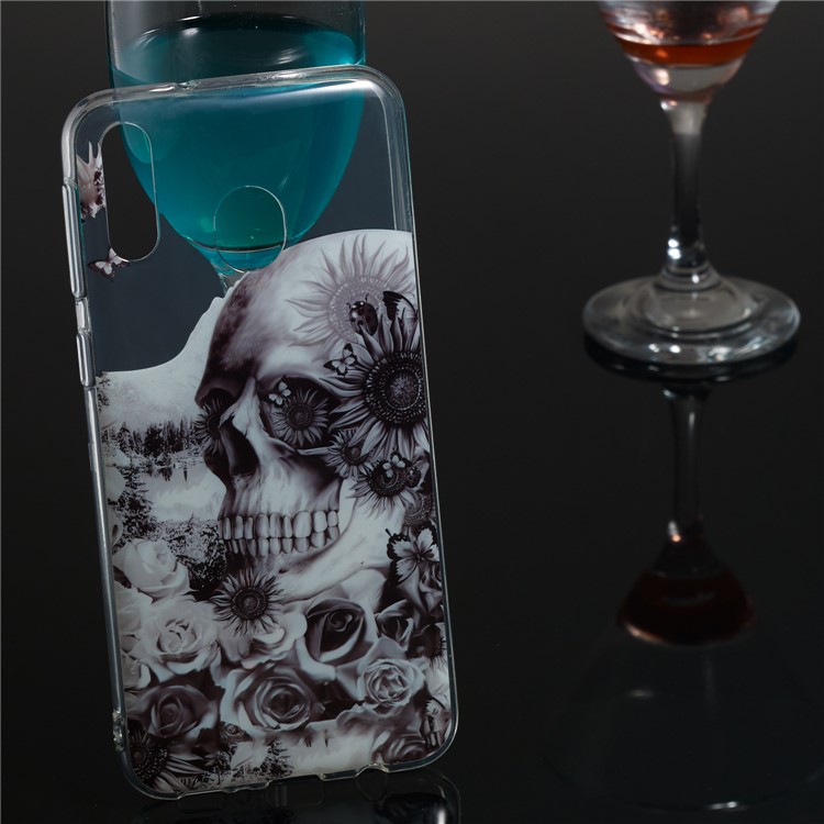 Pattern Printing IMD TPU Shell for Samsung Galaxy M20 - Skull and Flower-5