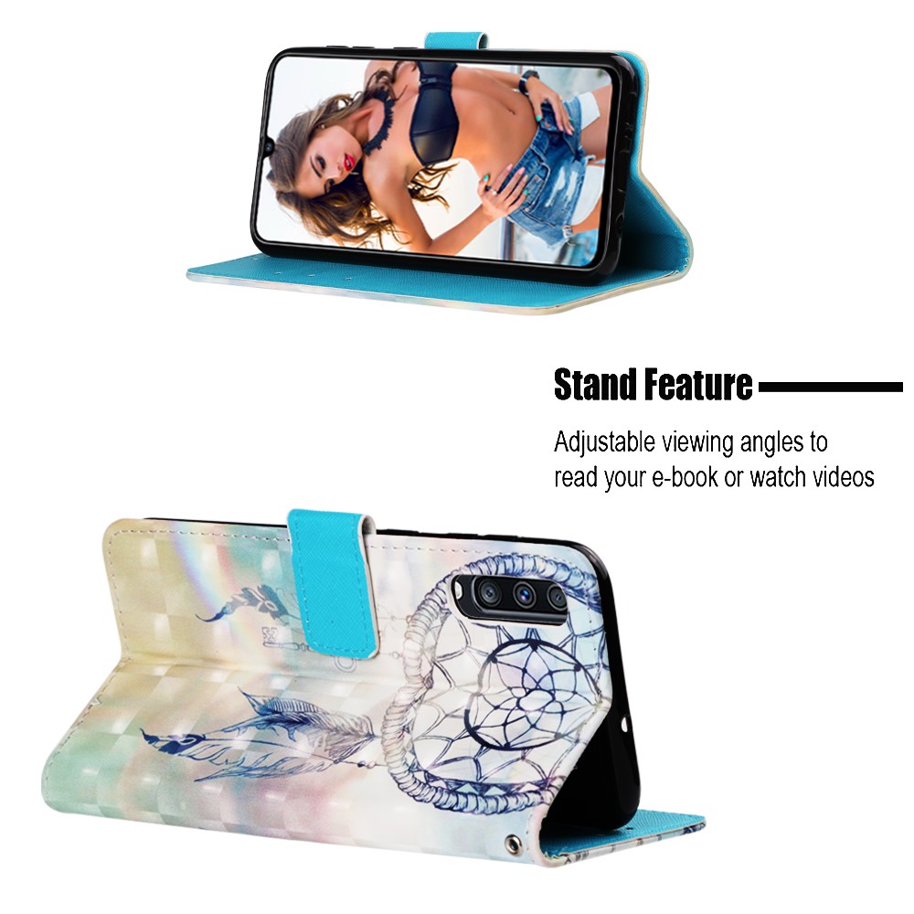 Pattern Printing Leather Wallet Case for Samsung Galaxy A70 - Feather Dream Catcher-4