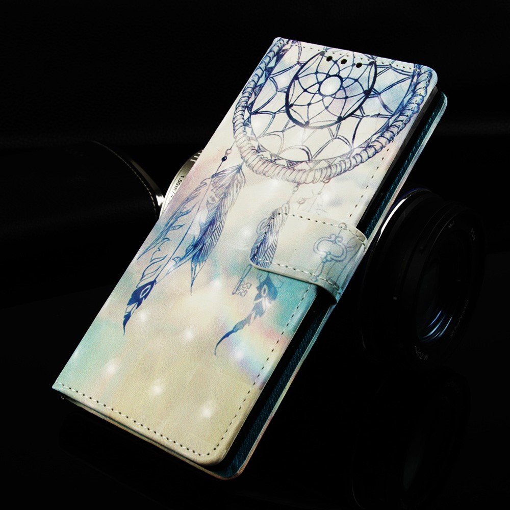 Pattern Printing Leather Wallet Case for Samsung Galaxy A70 - Feather Dream Catcher-8
