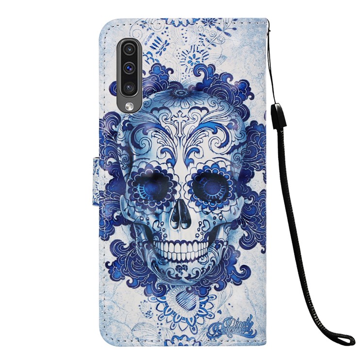 Pattern Printing Leather Wallet Case for Samsung Galaxy A50 - Flowered Skull-3