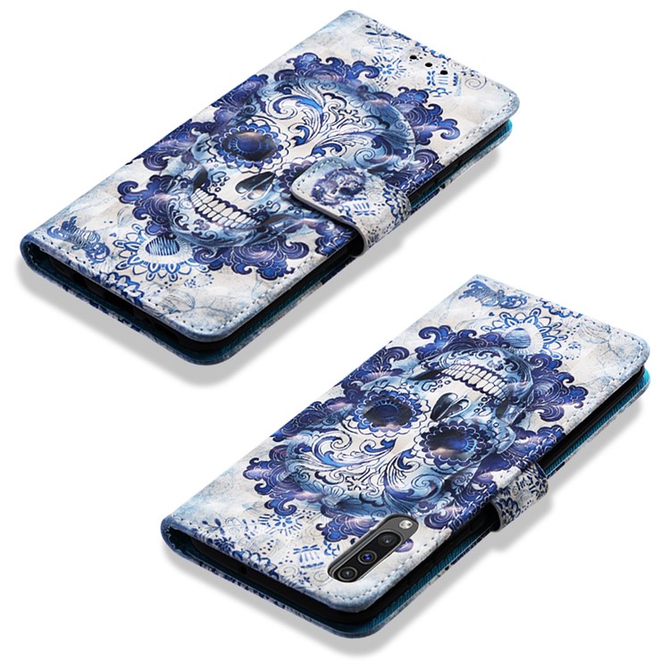 Pattern Printing Leather Wallet Case for Samsung Galaxy A50 - Flowered Skull-7