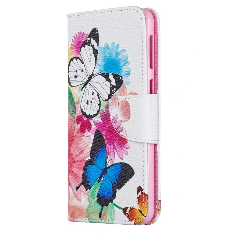 Pattern Printing PU Leather Flip Stand Case for Samsung Galaxy M30 - Butterflies and Flowers-2