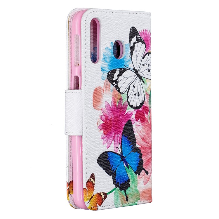 Pattern Printing PU Leather Flip Stand Case for Samsung Galaxy M30 - Butterflies and Flowers-3