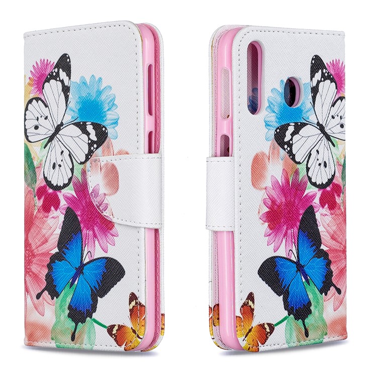Pattern Printing PU Leather Flip Stand Case for Samsung Galaxy M30 - Butterflies and Flowers-4