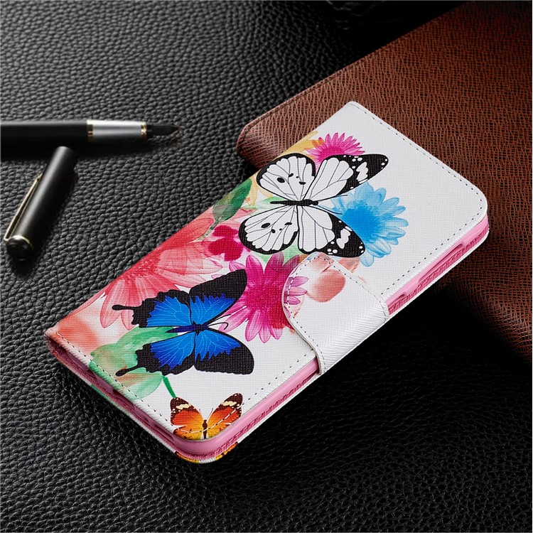 Pattern Printing PU Leather Flip Stand Case for Samsung Galaxy M30 - Butterflies and Flowers-6