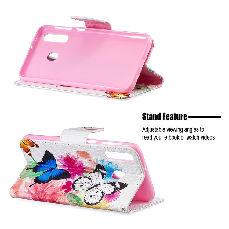Pattern Printing PU Leather Flip Stand Case for Samsung Galaxy M30 - Butterflies and Flowers-8