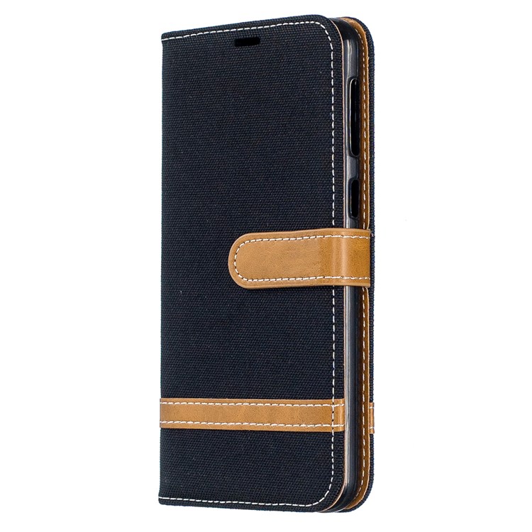 Assorted Color Jeans Cloth Leather Wallet Case for Samsung Galaxy M30 - Black-2