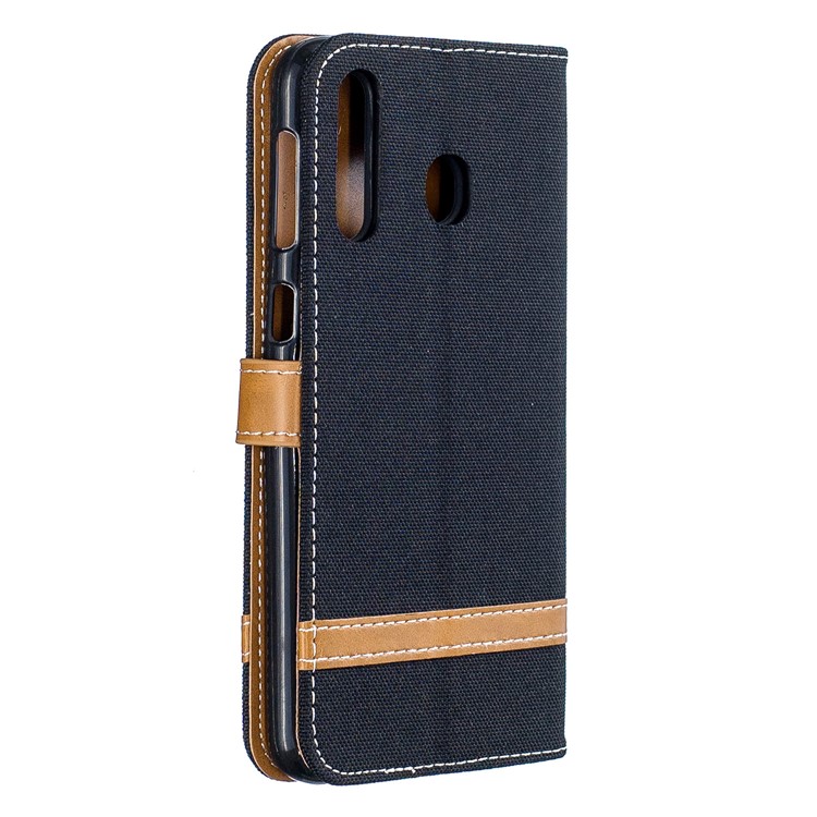 Assorted Color Jeans Cloth Leather Wallet Case for Samsung Galaxy M30 - Black-3