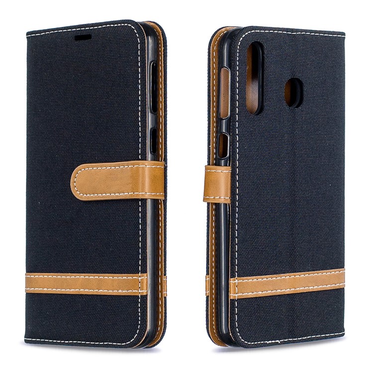 Assorted Color Jeans Cloth Leather Wallet Case for Samsung Galaxy M30 - Black-4