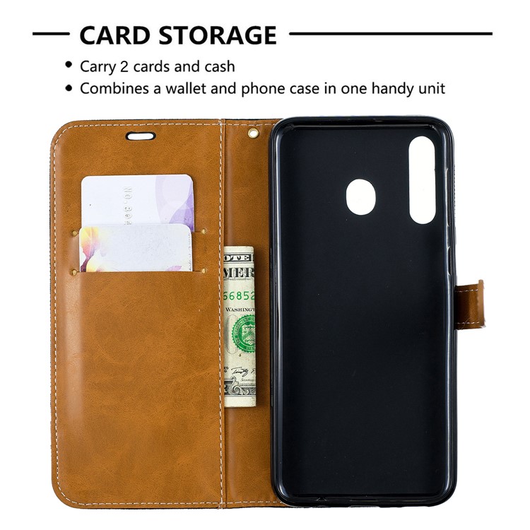 Assorted Color Jeans Cloth Leather Wallet Case for Samsung Galaxy M30 - Black-5