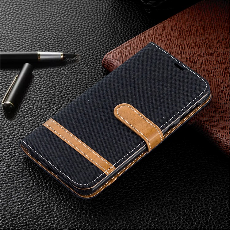 Assorted Color Jeans Cloth Leather Wallet Case for Samsung Galaxy M30 - Black-6