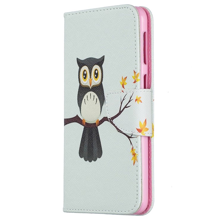 For Samsung Galaxy M30 Pattern Printing Leather Stand Wallet Flip Case - Owl on the Branch-2