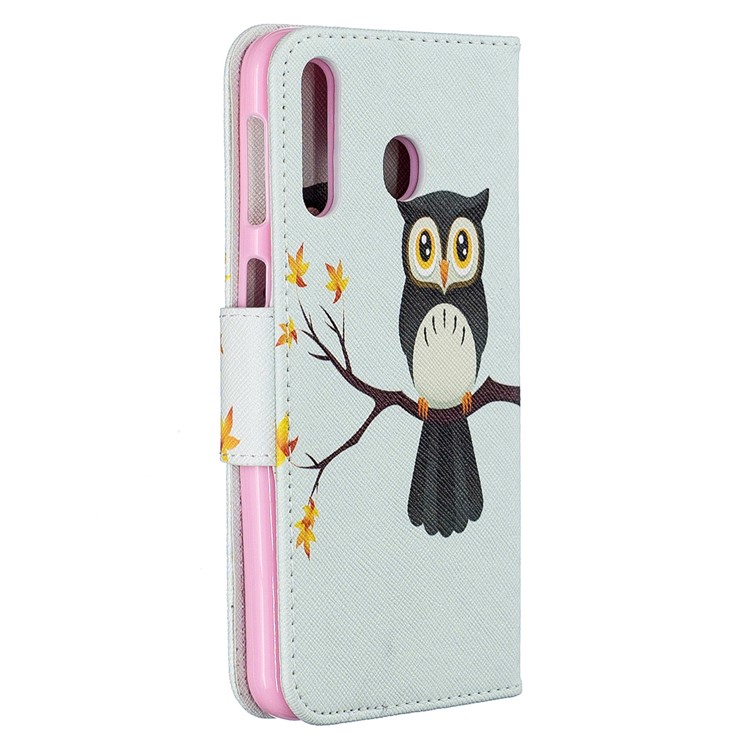 For Samsung Galaxy M30 Pattern Printing Leather Stand Wallet Flip Case - Owl on the Branch-3