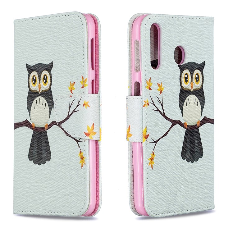 For Samsung Galaxy M30 Pattern Printing Leather Stand Wallet Flip Case - Owl on the Branch-4