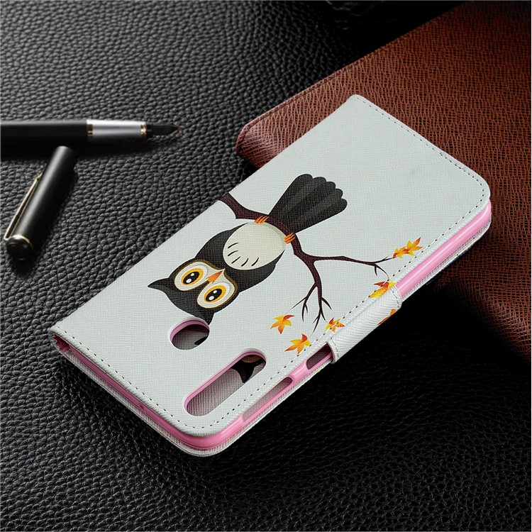 For Samsung Galaxy M30 Pattern Printing Leather Stand Wallet Flip Case - Owl on the Branch-7