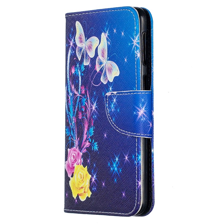 For Samsung Galaxy M30 Pattern Printing Leather Stand Wallet Flip Case - Roses and Butterflies-2